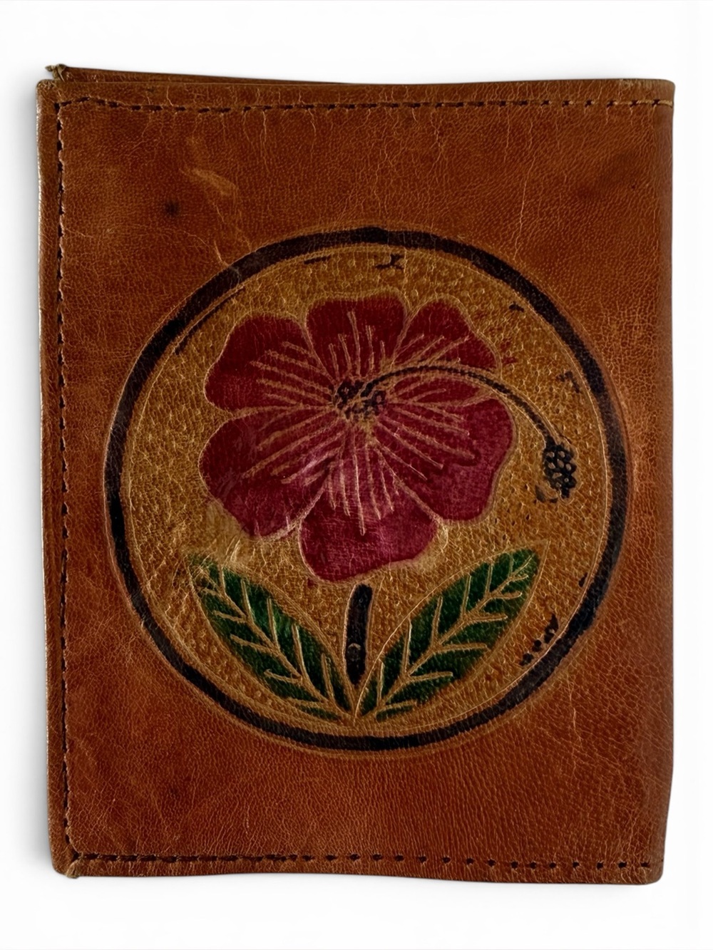 Vintage Hand Painted Genuine‎ Leather Floral Wallet Card Holder Made in India - Picture 2 of 8